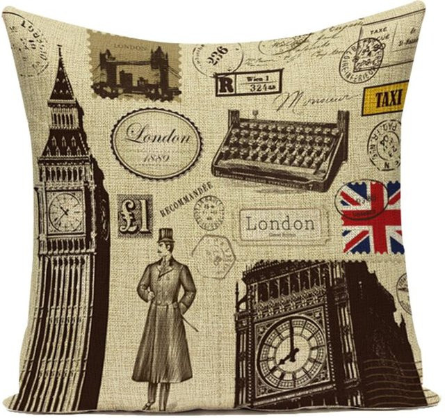 Retro Kissenbezug London Bus und Soldat Design in Multicolour aus Polyester, B/B: 60 x 60 cm - Bild 1