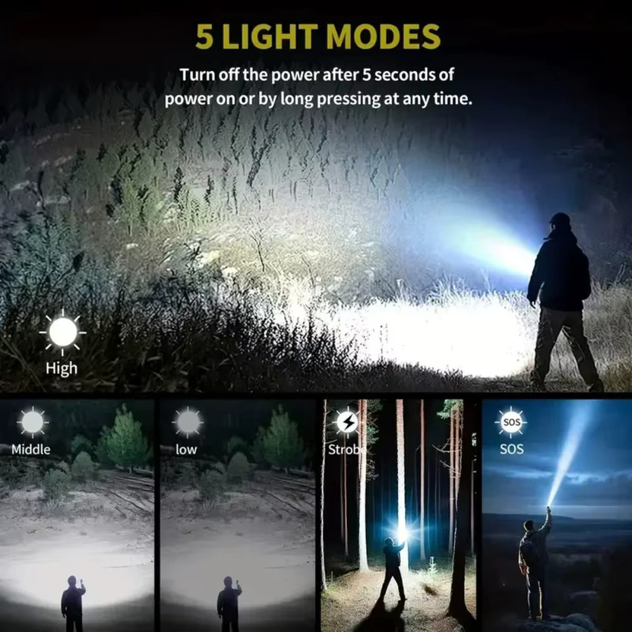 LONGRIVER Taschenlampe mit Feuerzeug und Powerbank, wiederaufladbare LED Taschenlampe in Grün mit Zoom und 5 Modi für Outdoor und Camping - Bild 2