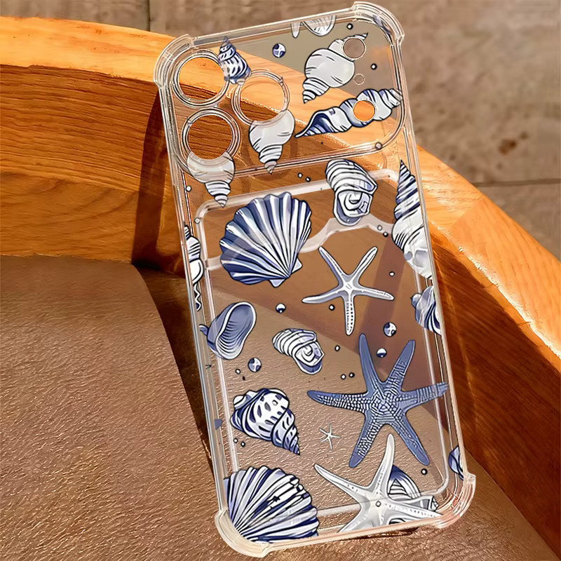 YISHANGOU Transparente Handyhülle mit Haifischschalen-Muster aus weichem Silikon TPU für iPhone 17e 17 Pro Max 16 15 14 13 Pro Max 16e 11 mit Kartenfach in Grau - Bild 2