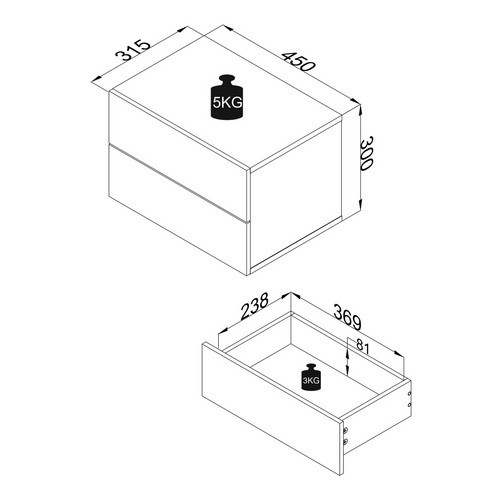 VCM Wandregal Usal Nachtschrank in Grau Anthrazit, B/H/T: 45 x 30 x 32 cm - Bild 3