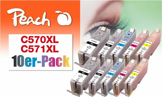 Peach 10er-Pack Tintenpatronen Multicolor, XL-Ergiebigkeit, kompatibel zu Canon CLI-571XLY - Bild 1