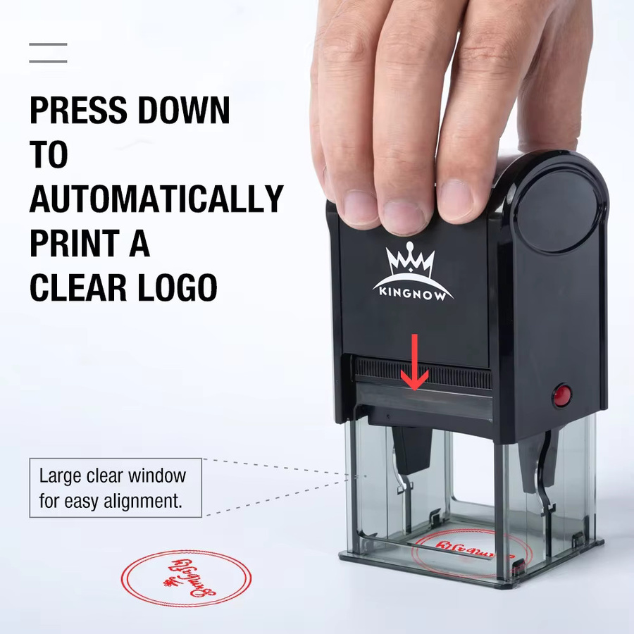 Personalisierter selbstfärbender Stempel mit individuellem Logo in Orange und Schwarz aus Kunststoff - Bild 3