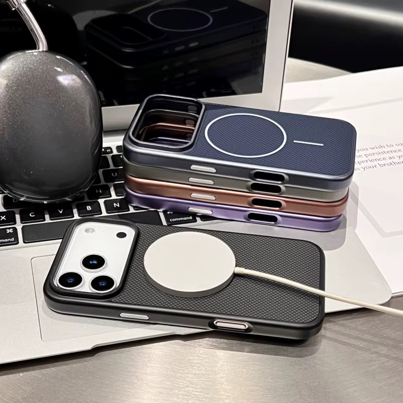 Stoßfeste MagSafe Schutzhülle mit Business-Gittermuster für Apple iPhone 17 16 15 14 13 Pro Max kompatibel mit kabellosem Laden - Bild 1