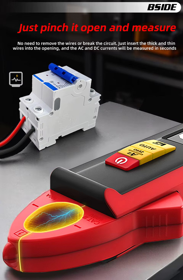 BSIDE Digitales Zangenmessgerät True RMS Amperemeter für DC/AC Strom mit Temperaturmessfunktion in Rot - Bild 2