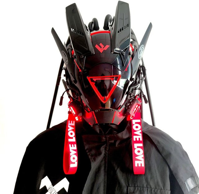 Jaupto Punk Sci-Fi Maske Helm mit LED Blau - Bild 1