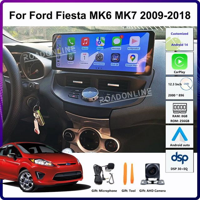 roadonline Android 14 Multimedia-Player mit GPS und 12,3 Zoll Display für Ford Fiesta MK6 MK7 2009-2018 in Schwarz mit zweifarbigen Rahmen - Bild 1