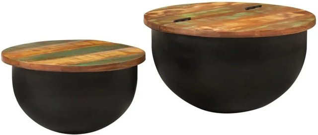 vidaXL 2-teiliges Couchtisch-Set aus massivem Altholz und pulverbeschichtetem Eisen in Schwarz - Bild 1