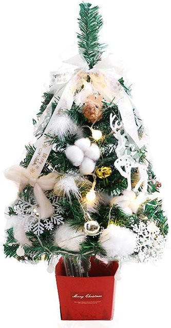 TOMTOP JMS Mini-Weihnachtsbäume, batteriebetriebener künstlicher Tisch-Weihnachtsbaum mit Lichterkette, weiß und grün - Bild 1