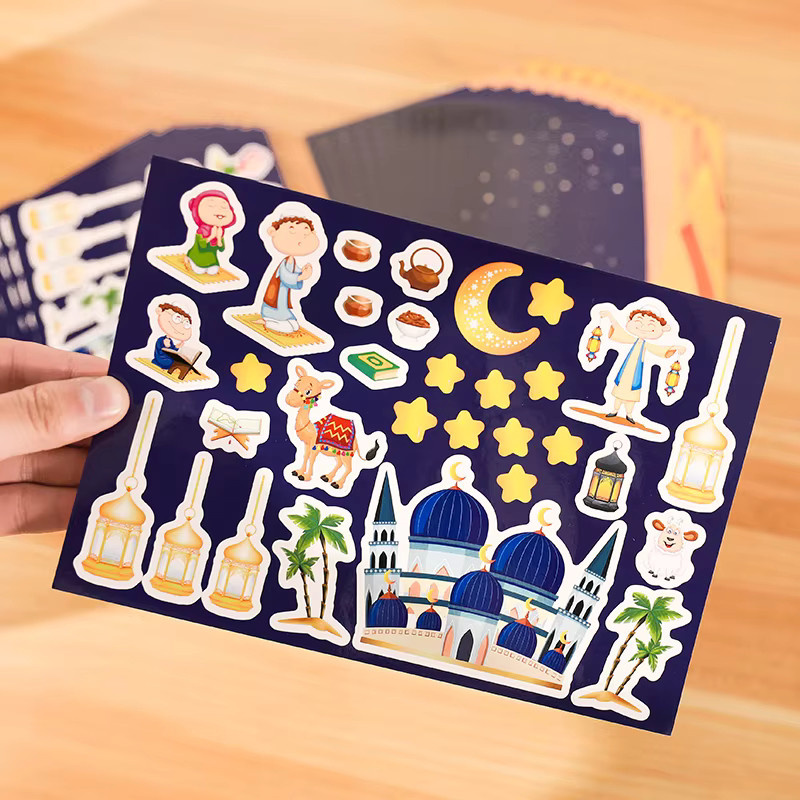 12 Blatt Ramadan Kareem DIY Aufkleber für Eid Mubarak Dekorationen, bunte islamische Party-Aufkleber aus Papier - Bild 3