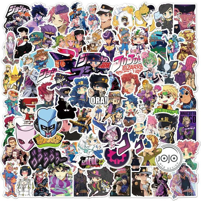 100 Stück JoJo's Bizarre Adventure Anime Sticker Set von Wucifang Jewelry in Grau und Multicolour für Laptop, Handy und Spielzeug - Bild 1