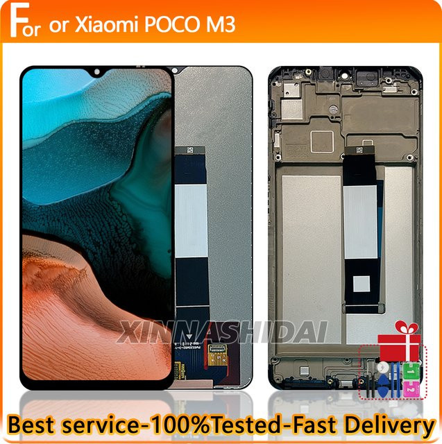 Xiaomi Poco M3 LCD-Touchscreen-Digitizer-Baugruppe mit Rahmen, 6,53 Zoll, Schwarz, Ersatz-Reparaturteil M2010J19CG - Bild 1