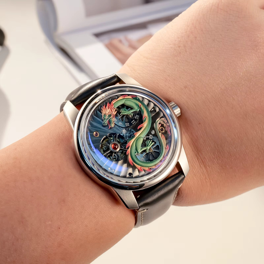 Oblvlo Armbanduhr Automatik, Leder, Grün, Herren - Bild 3