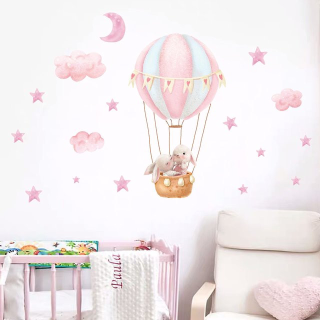 BRUP Wandaufkleber mit niedlichem Kaninchen-Ballon-Motiv zur Dekoration für Kinderzimmer und Mädchenzimmer - Bild 1