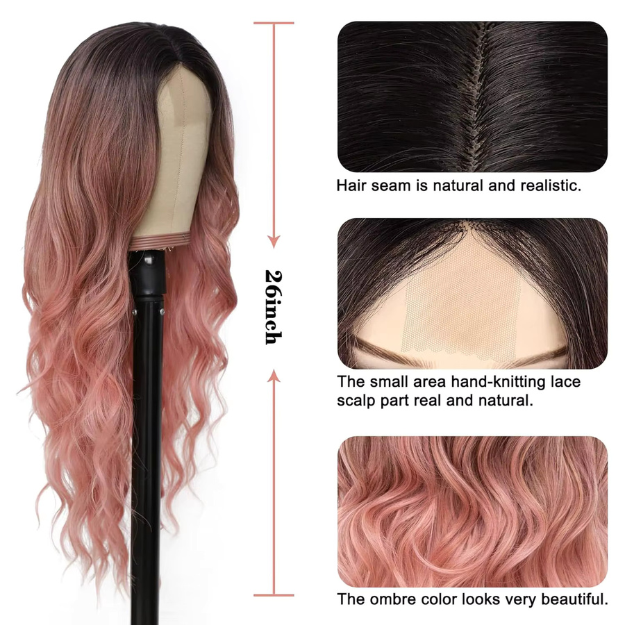 G&T Wig Kunsthaar-Perücke, 28 Zoll, Ombre-Blond, Rosa, lockig, Damen - Bild 3
