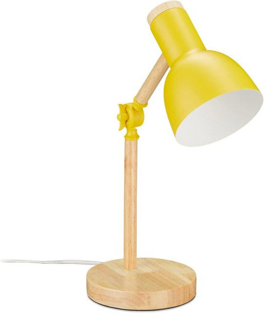 Relaxdays Schreibtischlampe aus Holz in Gelb, höhenverstellbare Retro Tischleuchte für Büro und Wohnzimmer - Bild 1