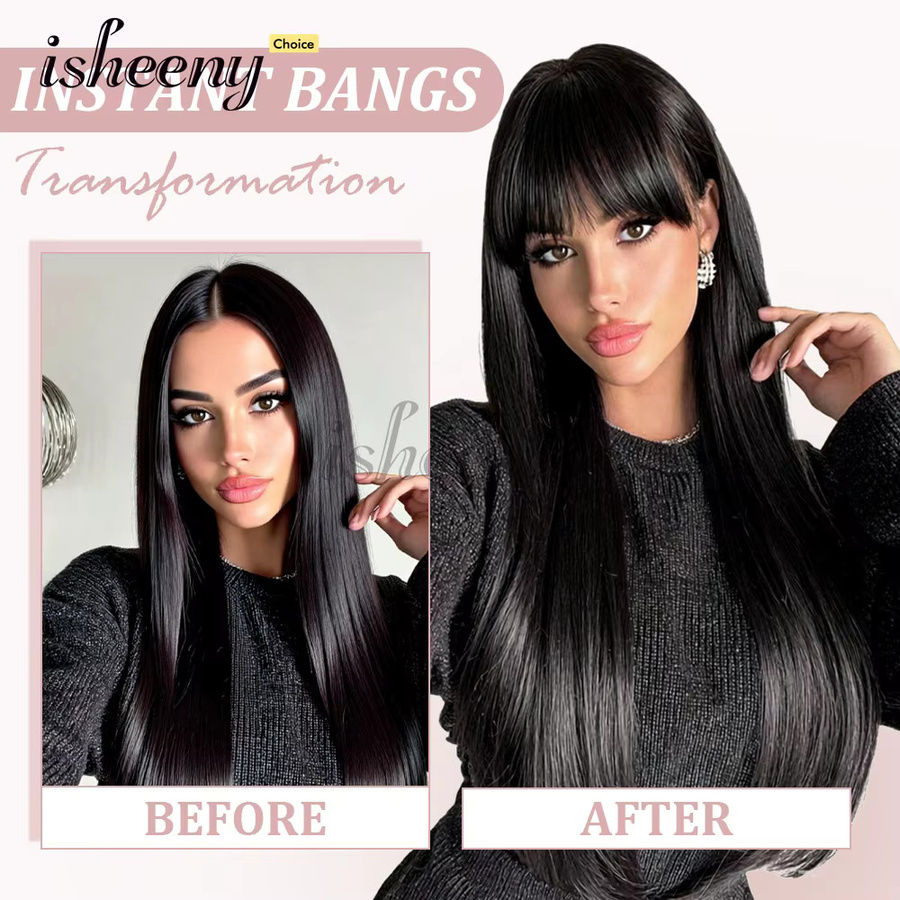 isheeny Clip-in-Haarteil mit Pony, Echthaar, glatt, Damen - Bild 5
