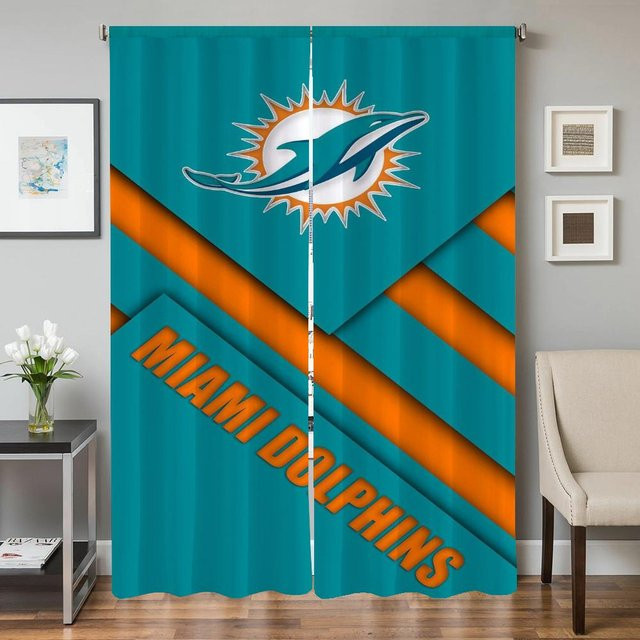 Miami D-dolphins Fensterküchenvorhänge Set aus 2 Stück, halbtransparente Verdunkelungsvorhänge mit Tiermotiv, Mehrfarbig, Breite: 50 cm, Höhe: 70 cm - Bild 1