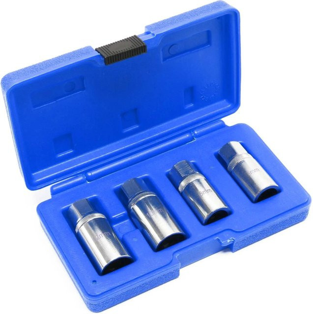 Wiltec Stehbolzen Ausdreher Set 4-teilig aus Chrom-Vanadium mit 1/2 Zoll Antrieb, Größen 6 mm, 8 mm, 10 mm und 12 mm in Rot - Bild 1