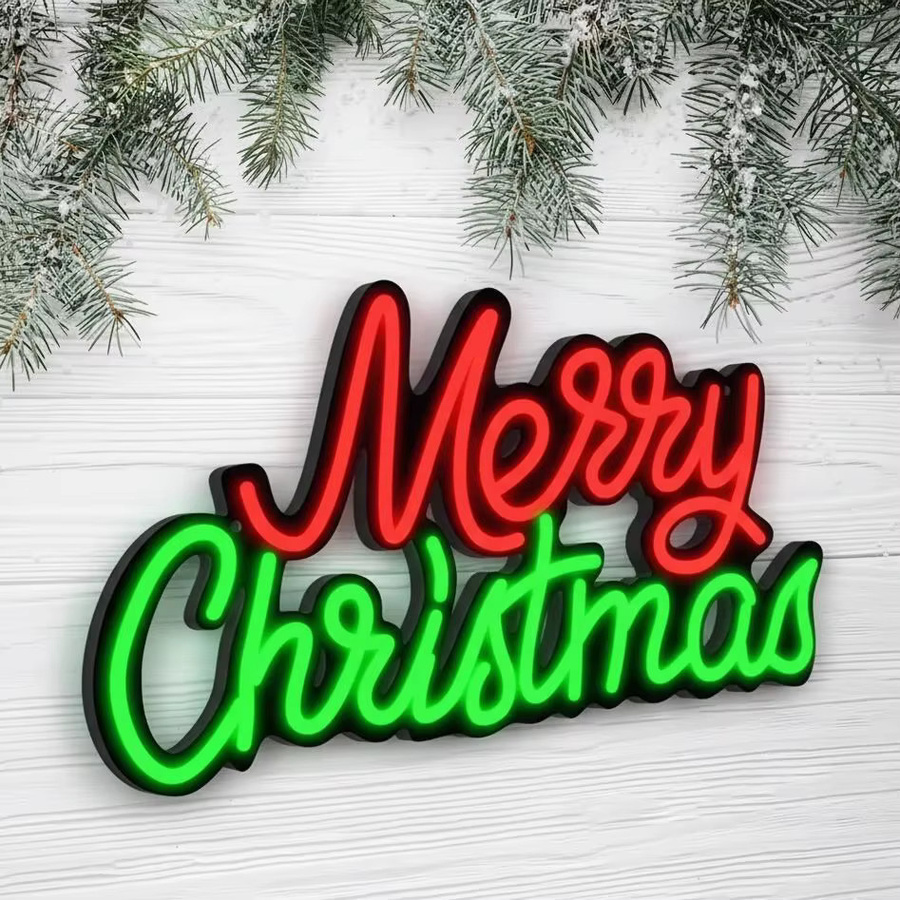 Dimmbares Neon-LED-Schild Merry Christmas in Multicolour mit schwarzem Kunststoffgehäuse, USB-betrieben zur Wanddekoration - Bild 2