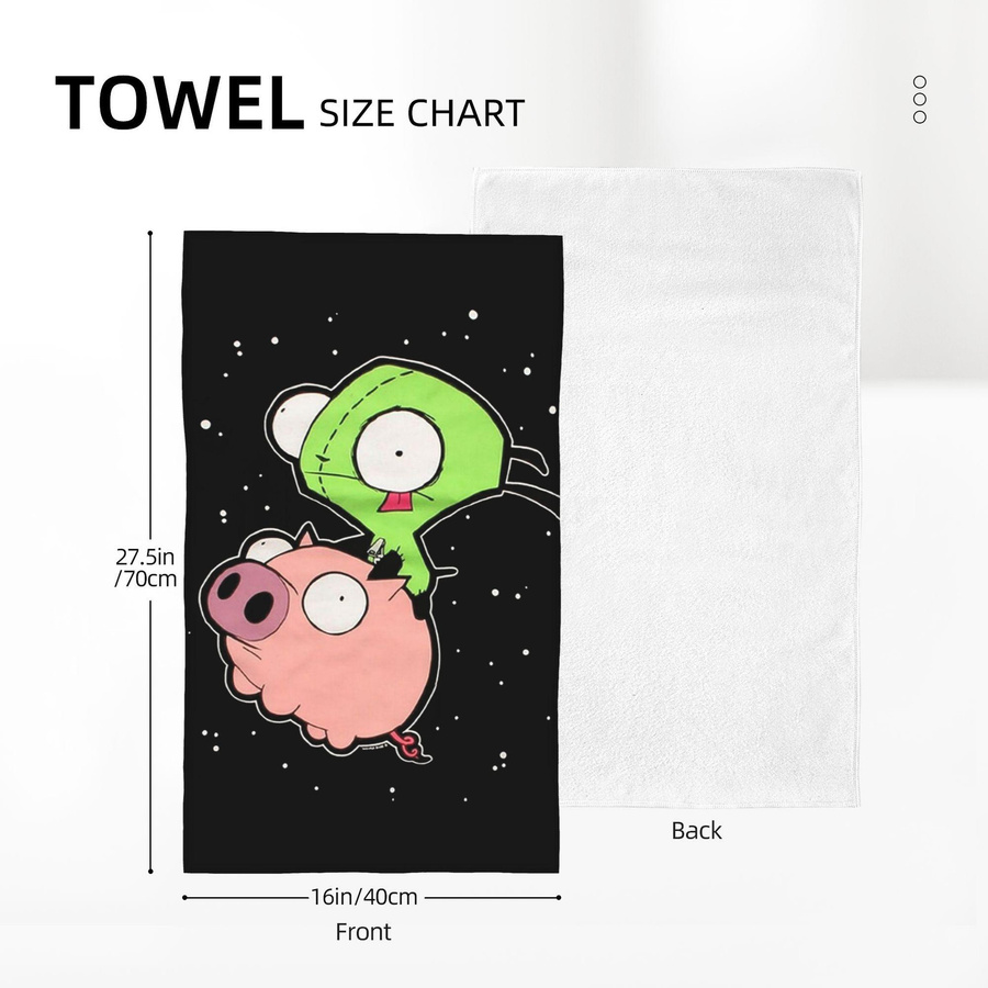 Ka Chen Muxi Invader Zim Kunst Gesichtstuch aus Baumwolle, schnelltrocknend und saugfähig, weiß/mehrfarbig, B: 30 cm, H: 60 cm - Bild 5