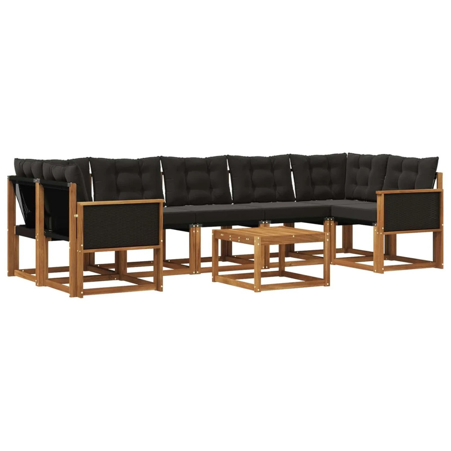 vidaXL Outdoor-Sofagarnitur L-Form aus Akazienholz mit 8 Kissen in Schwarz und Braun - Bild 2