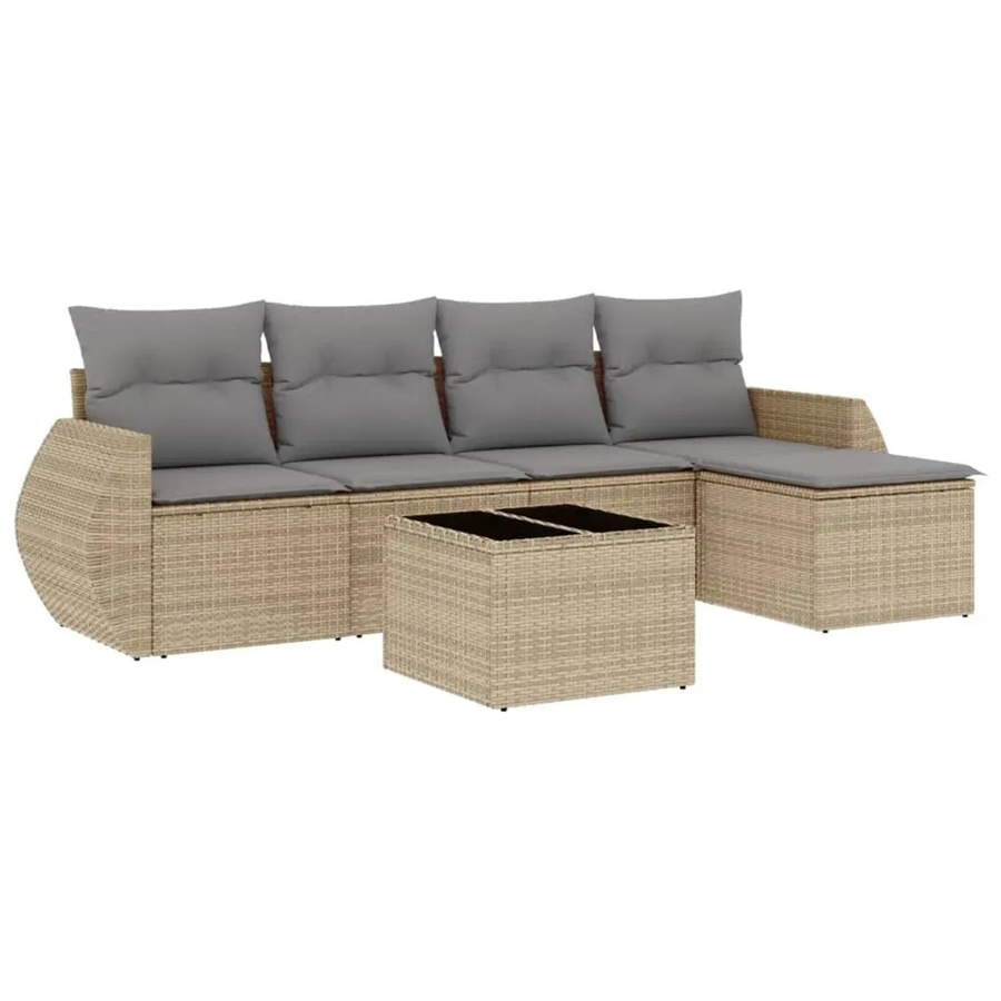 vidaXL 6-teilige Garten-Sofagarnitur aus Poly-Rattan mit Kissen in Beige-grau - Bild 2