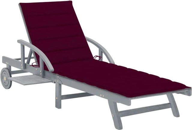 vidaXL Sonnenliege aus Akazie Massivholz mit Auflage und Rollen in Weinrot - Bild 1
