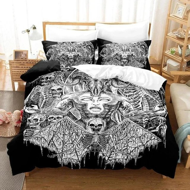 Lodestar Bettwäsche-Set mit 3D-Druck in Schwarz, Motiv Dunkel Satanisch, Material Mikrofaser Polyester, B/H: 70 x 133 cm - Bild 1