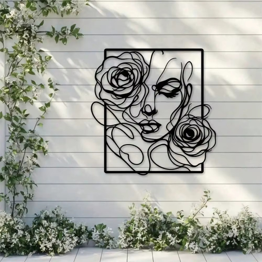 HELLOYOUNG Wanddekoration aus schwarzem Metall mit floralem Frauen-Linienkunst-Motiv und Rosen im modernen Design - Bild 4