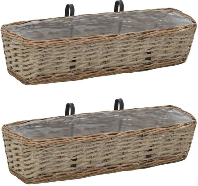 vidaXL Balkon-Blumentöpfe aus Korbweide mit PE-Auskleidung, 2er-Set, braun, Höhe: 60 cm - Bild 1
