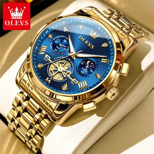 OLEVS Chronograph, Quarzuhr, Edelstahl, Silber, Herren - Bild 1