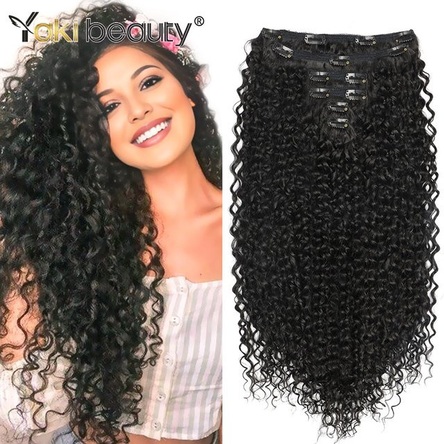 YAKIBEAUTY Clip-in-Haarteil Lockenhaarverlängerungen, 6 Stück, Schwarz/Braun, 160 g - Bild 1
