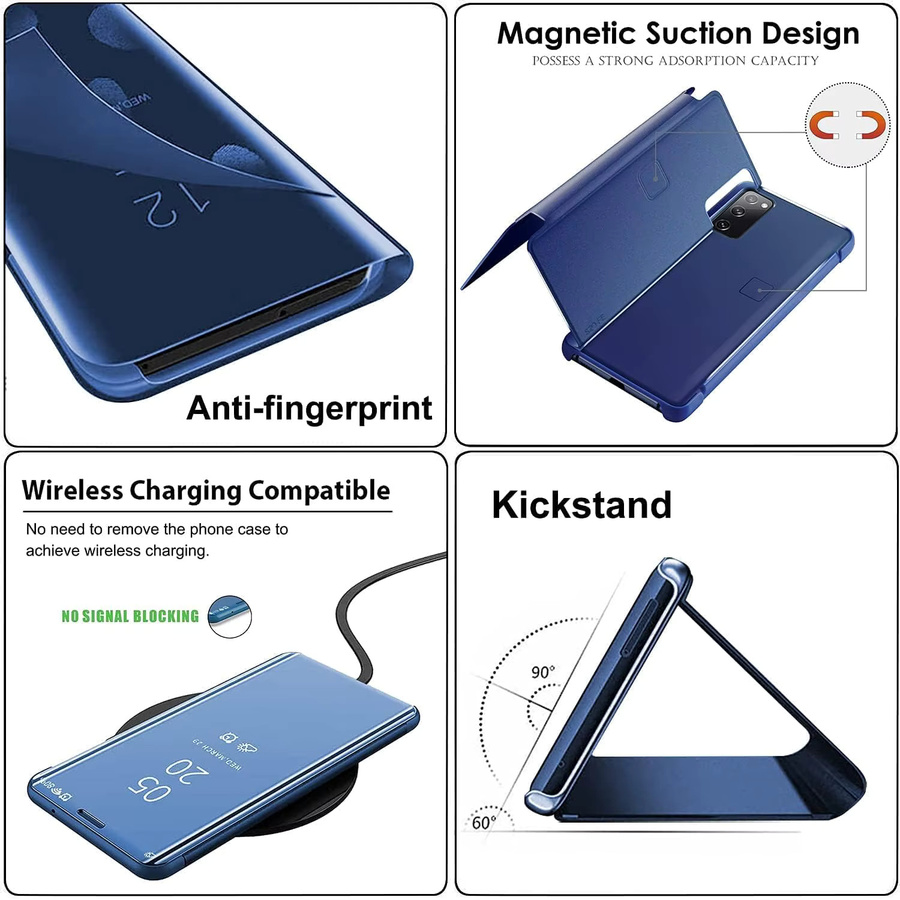 Spiegel-Leder-Brieftaschenhülle für Samsung Galaxy Z Fold 7 6 5 4 3 5G, transparent und purple, stoßfeste Schutzhülle mit Ständer - Bild 2