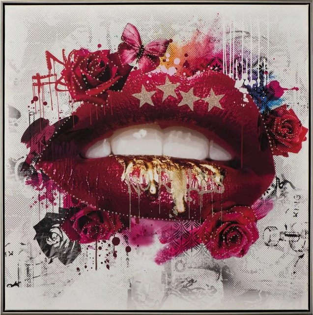 Art Universe Leinwandbild Red Kiss Modern Abstract in Rot und Gold, B/H: 82 x 82 cm - Bild 1