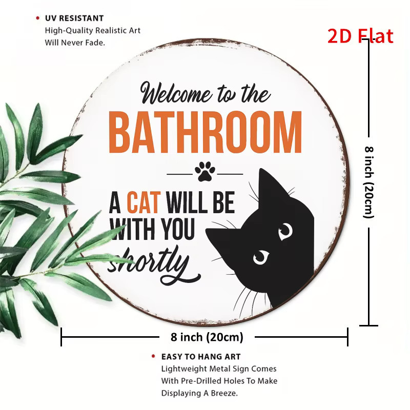 Potdemiel Rustikale Katzen Wandkunst Willkommen im Badezimmer aus Metall mit Pfotenabdruck Design, Durchmesser: 20 cm - Bild 2