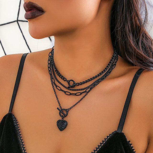 IngeSight.Z Halsketten-Set, Schwarz, Peach Heart Pendant, Damen, Punk - Bild 1