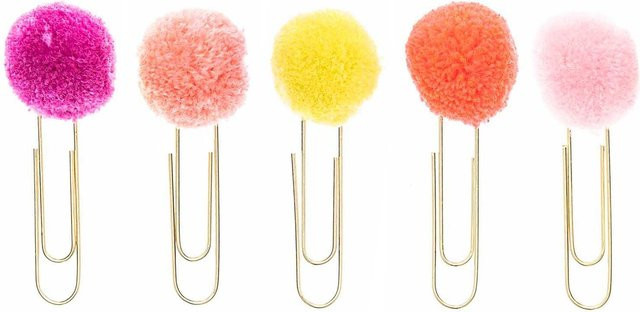 Rico Design Paper Poetry Büroklammern mit Pompons in Pink, 5 Stück, 4 cm - Bild 1