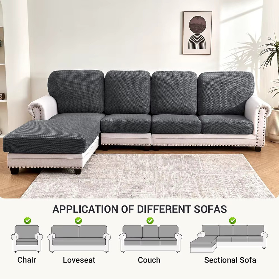 BRHUIXUE Jacquard-Stretch-Sofa-Kissenbezüge in Beige und Grau, elastische und waschbare Sofasitzbezüge für L-förmige Möbel - Bild 5