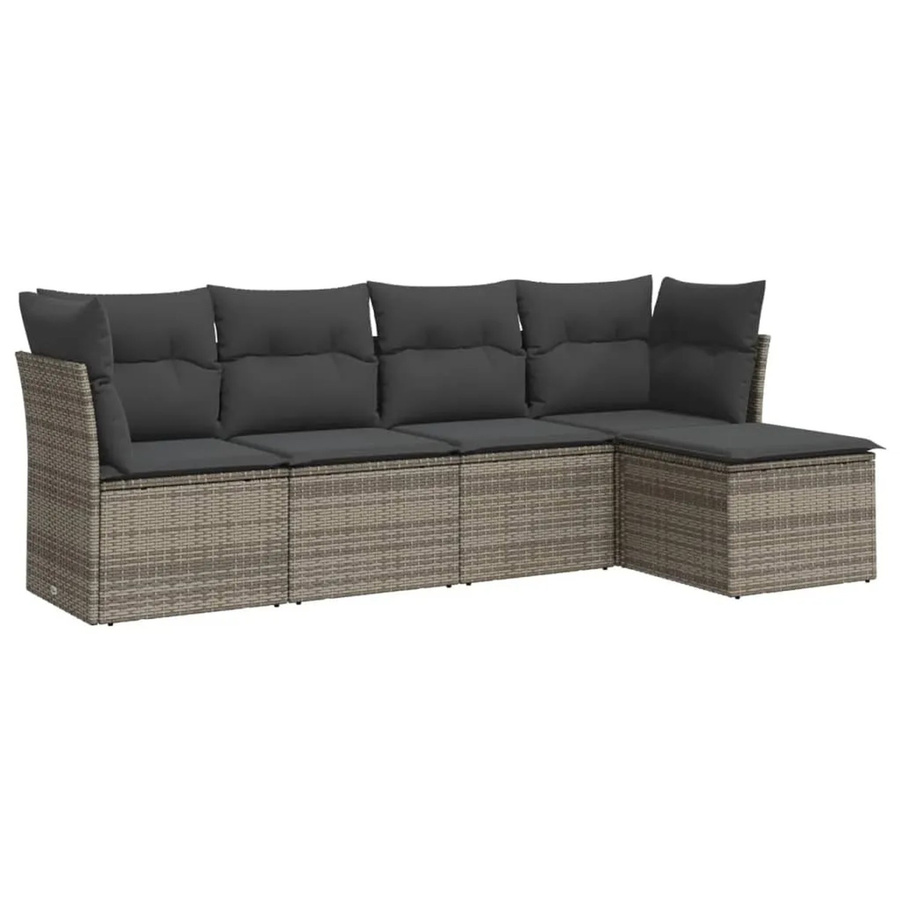 vidaXL 5-tlg. Garten-Sofagarnitur in L-Form aus grauem PE-Rattan mit Sitzkissen und Stauraum - Bild 2