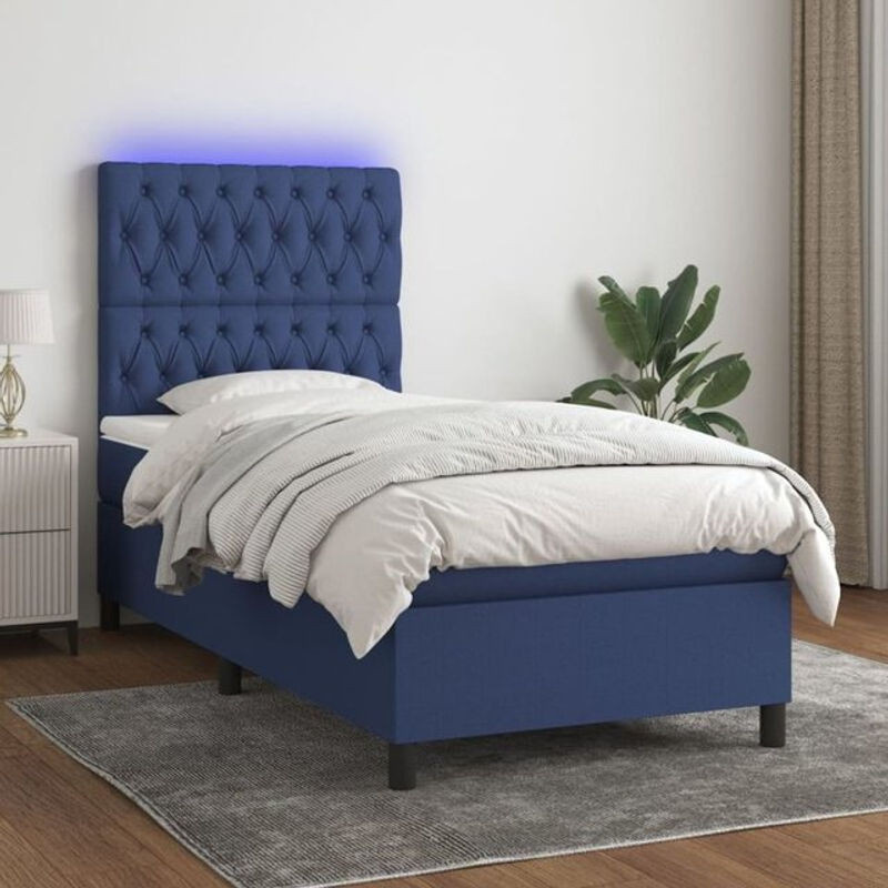 Vidaxl Boxspringbett mit Matratze aus Stoff in Blau und Weiß, B/B: 80 x 200 cm - Bild 1
