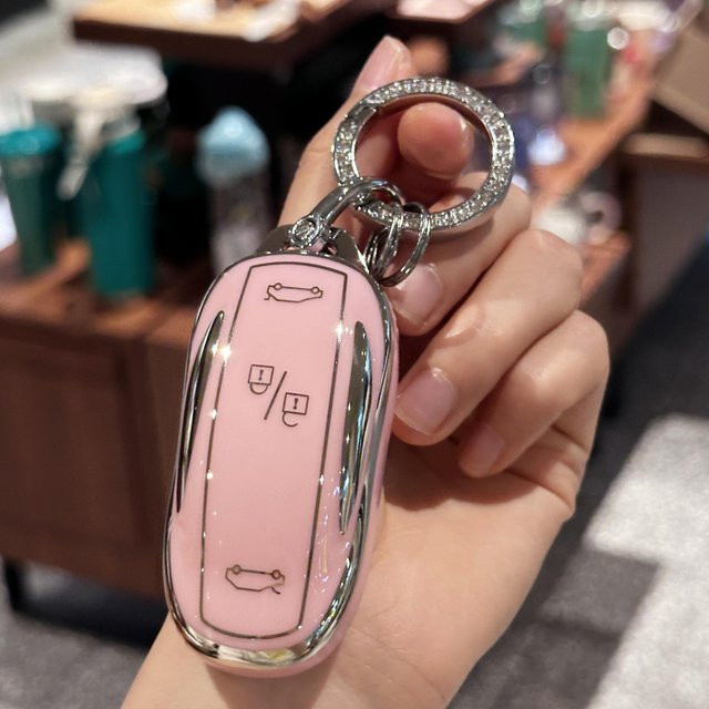 Schlüsselanhänger und Schlüsselabdeckung für Tesla Model S Model 3 Model Y Model X Smart Key Fernbedienung Schutz in Pink - Bild 1
