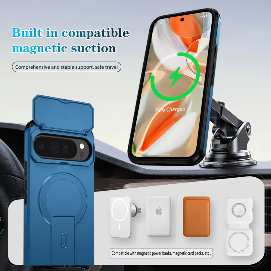 DO AS YOU WISH Magnetische Handyhülle mit Slide-Kamera-Abdeckung und Kickstand für Google Pixel 9, 10 Pro XL und 9A in Blau - Bild 6