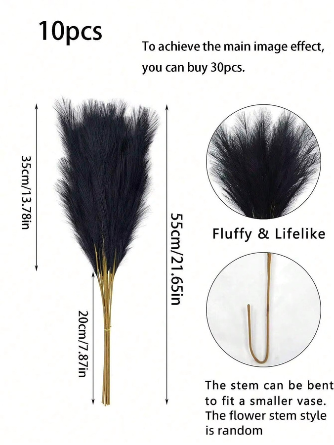 Uflower Künstliches Pampasgras in Schwarz, Flauschiges Faux-Boho-Dekor für Vasen, Hochzeiten und Partys - Bild 2
