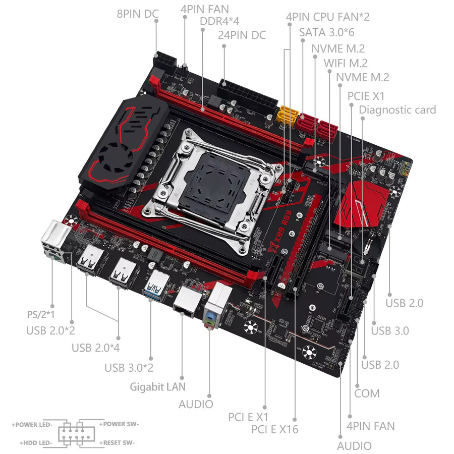 MACHINIST X99 RS9 Motherboard Combo mit Xeon E5 2680 V4 CPU, LGA2011-3, NVME/SATA M.2 und USB 3.0, Schwarz - Bild 3