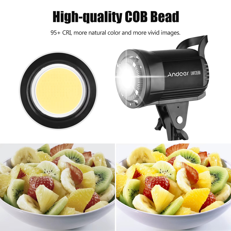 Andoer LM135Bi LED-Fotografie-Fülllicht in Schwarz, 135 W Studio-Videoleuchte mit Bowens-Montage, dimmbar, Farbtemperatur 2800 K–5600 K - Bild 5