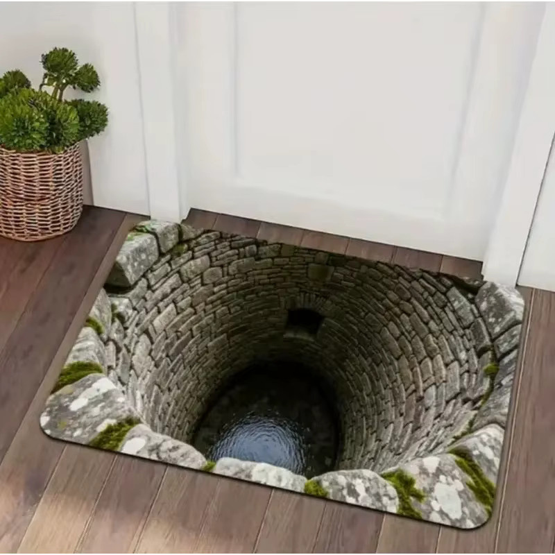 VIKAMA 3D Optische Illusion Trap Door Matte in Grau für Wohnzimmer, Schlafzimmer und Eingangsbereich, rutschfest - Bild 1