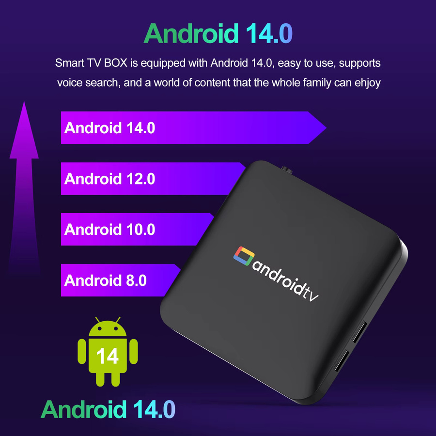 H96 MAX Smart Android TV-Box mit Android 14, 4K UHD, Dual-Band WLAN 2,4G/5G und Sprachfernbedienung, Schwarz - Bild 3