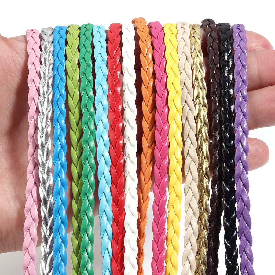 louleur PU-Lederband, geflochten, 5mm, bunte flache Schnur, Unisex - Bild 2