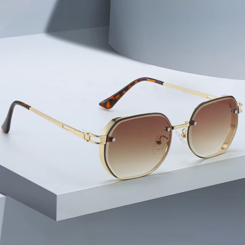 YuYing Sonnenbrille Damen, Vollrand, hexagonal, schwarz, gold - Bild 2