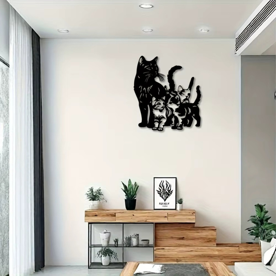 CIFBUY Wandskulptur Katze mit 3 Kätzchen aus schwarzem Eisen als moderne Wanddekoration - Bild 5